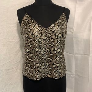 Le Lis Sequin Leopard Print Cami Top, NWT, Size Large- fits 10/12, Fully Lined
